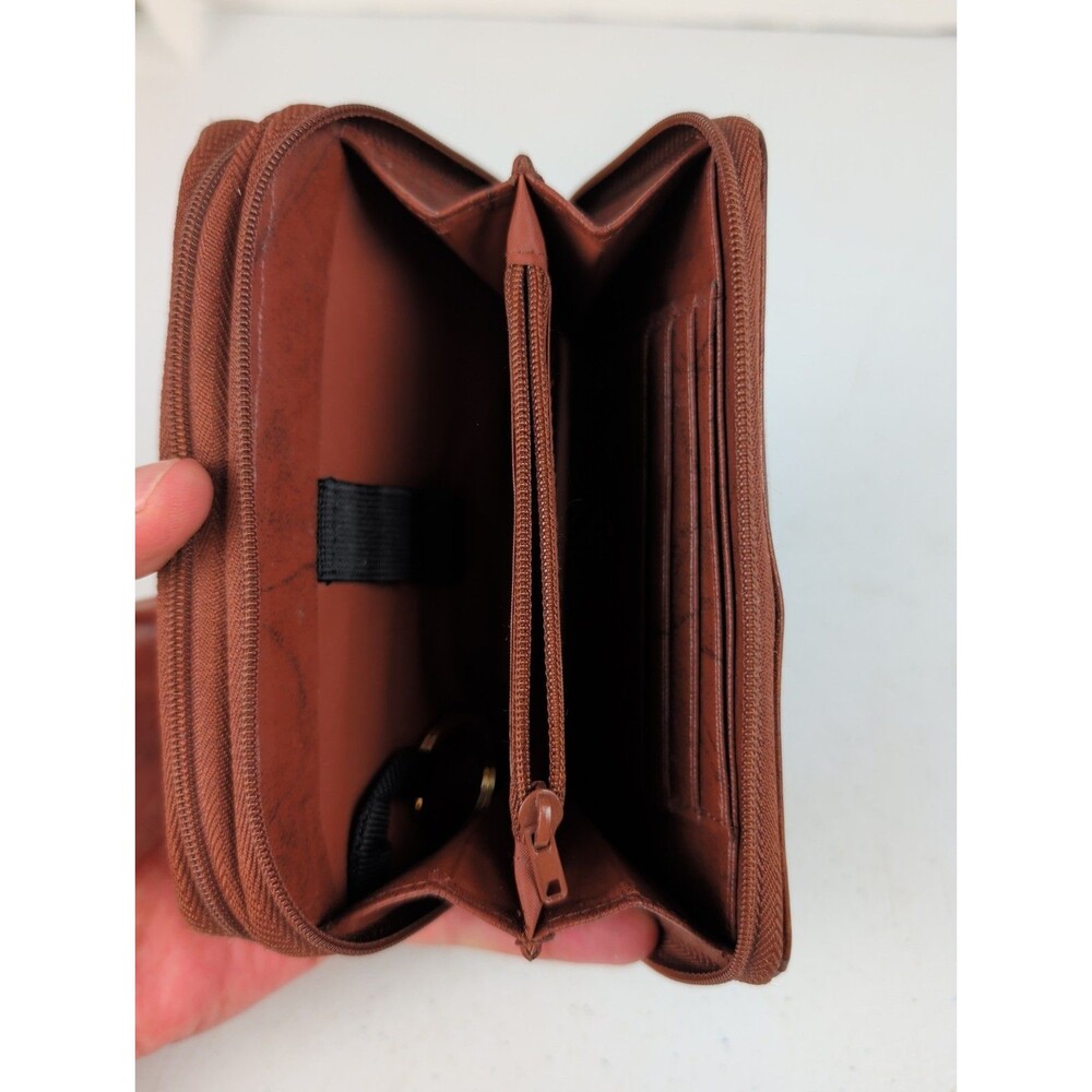 Buxton Card Wallet Double Zipper Coin Purse Brown Leather - Picture 4 of 10